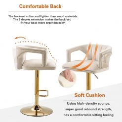 33 in. Ivory Velvet Golden Metal Frame Adjustable Hight Cushioned Bar Stool with Foot-Rest (Set of 2) by HOMEFUN -Cheap LR Home Store ivory homefun bar stools hfhdsn 905iy 2 1f 1000