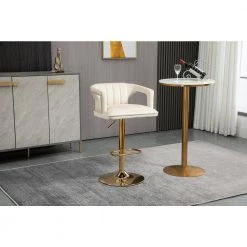 33 in. Ivory Velvet Golden Metal Frame Adjustable Hight Cushioned Bar Stool with Foot-Rest (Set of 2) by HOMEFUN -Cheap LR Home Store ivory homefun bar stools hfhdsn 905iy 2 31 1000