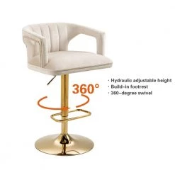 33 in. Ivory Velvet Golden Metal Frame Adjustable Hight Cushioned Bar Stool with Foot-Rest (Set of 2) by HOMEFUN -Cheap LR Home Store ivory homefun bar stools hfhdsn 905iy 2 44 1000