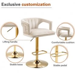 33 in. Ivory Velvet Golden Metal Frame Adjustable Hight Cushioned Bar Stool with Foot-Rest (Set of 2) by HOMEFUN -Cheap LR Home Store ivory homefun bar stools hfhdsn 905iy 2 4f 1000