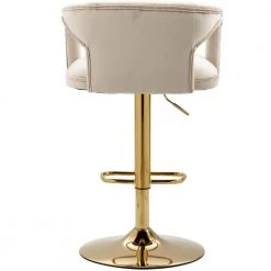 33 in. Ivory Velvet Golden Metal Frame Adjustable Hight Cushioned Bar Stool with Foot-Rest (Set of 2) by HOMEFUN -Cheap LR Home Store ivory homefun bar stools hfhdsn 905iy 2 76 1000
