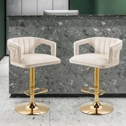 33 in. Ivory Velvet Golden Metal Frame Adjustable Hight Cushioned Bar Stool with Foot-Rest (Set of 2) by HOMEFUN -Cheap LR Home Store ivory homefun bar stools hfhdsn 905iy 2 c3 1000