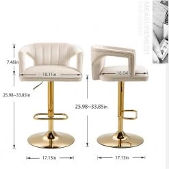 33 in. Ivory Velvet Golden Metal Frame Adjustable Hight Cushioned Bar Stool with Foot-Rest (Set of 2) by HOMEFUN -Cheap LR Home Store ivory homefun bar stools hfhdsn 905iy 2 fa 1000