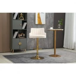 42 in. Ivory Velvet Seat Metal Frame Adjustable Cushioned Bar Stool with Foot Rest by HOMEFUN -Cheap LR Home Store ivory homefun bar stools hfhdsn 909iy 31 1000