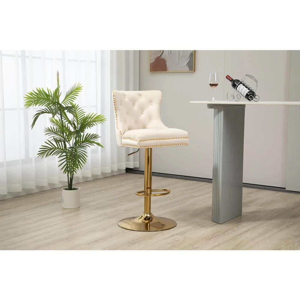 46 in. Modern Ivory Velvet Tufted Upholstered Swivel Adjustable Hight Bar Stools by HOMEFUN 10 46 in. Modern Ivory Velvet Tufted Upholstered Swivel Adjustable Hight Bar Stools by HOMEFUN - Image 8