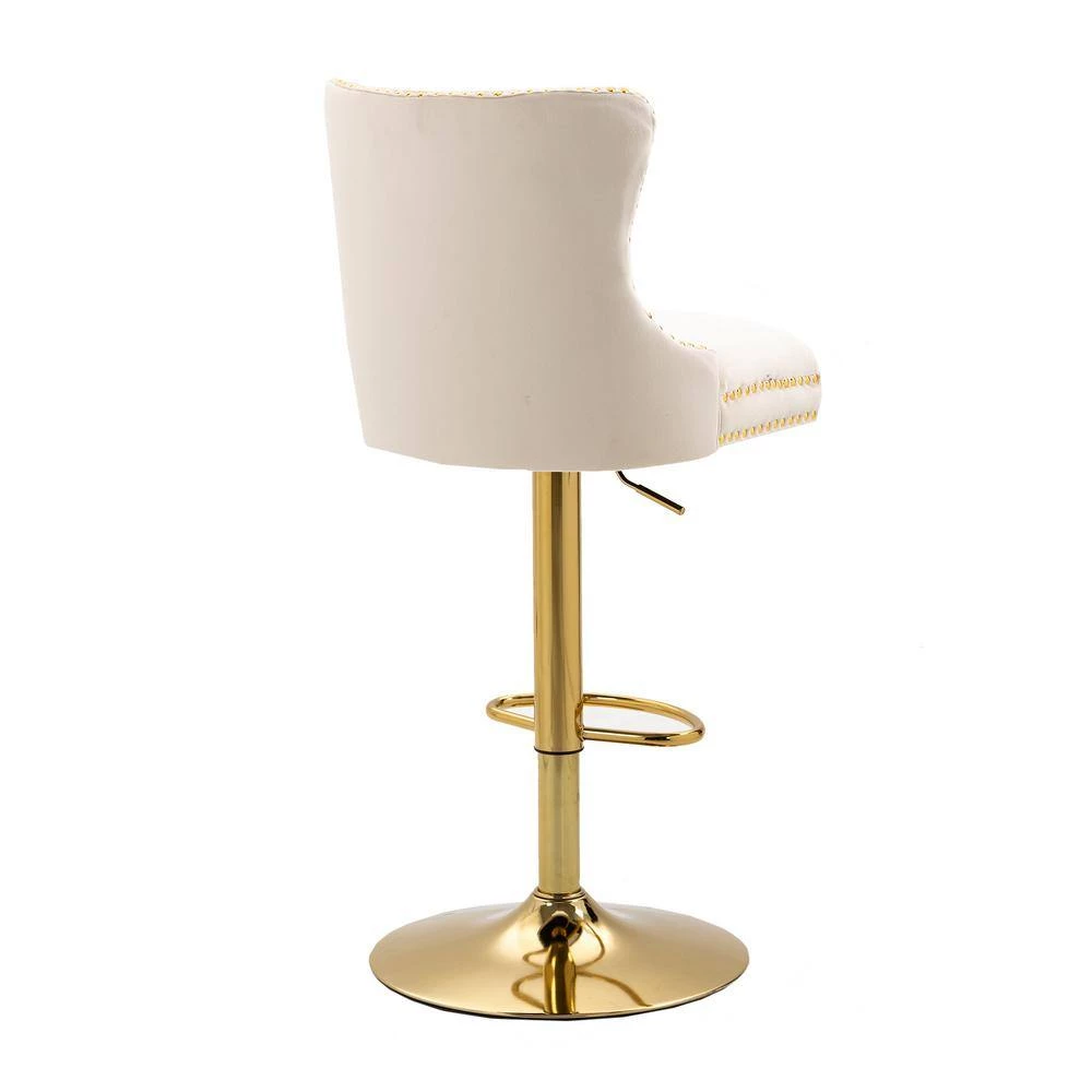 46 in. Modern Ivory Velvet Tufted Upholstered Swivel Adjustable Hight Bar Stools by HOMEFUN 6 46 in. Modern Ivory Velvet Tufted Upholstered Swivel Adjustable Hight Bar Stools by HOMEFUN - Image 4
