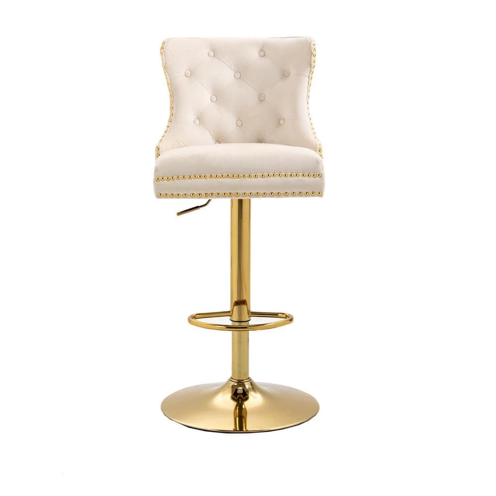 46 in. Modern Ivory Velvet Tufted Upholstered Swivel Adjustable Hight Bar Stools by HOMEFUN 3 46 in. Modern Ivory Velvet Tufted Upholstered Swivel Adjustable Hight Bar Stools by HOMEFUN