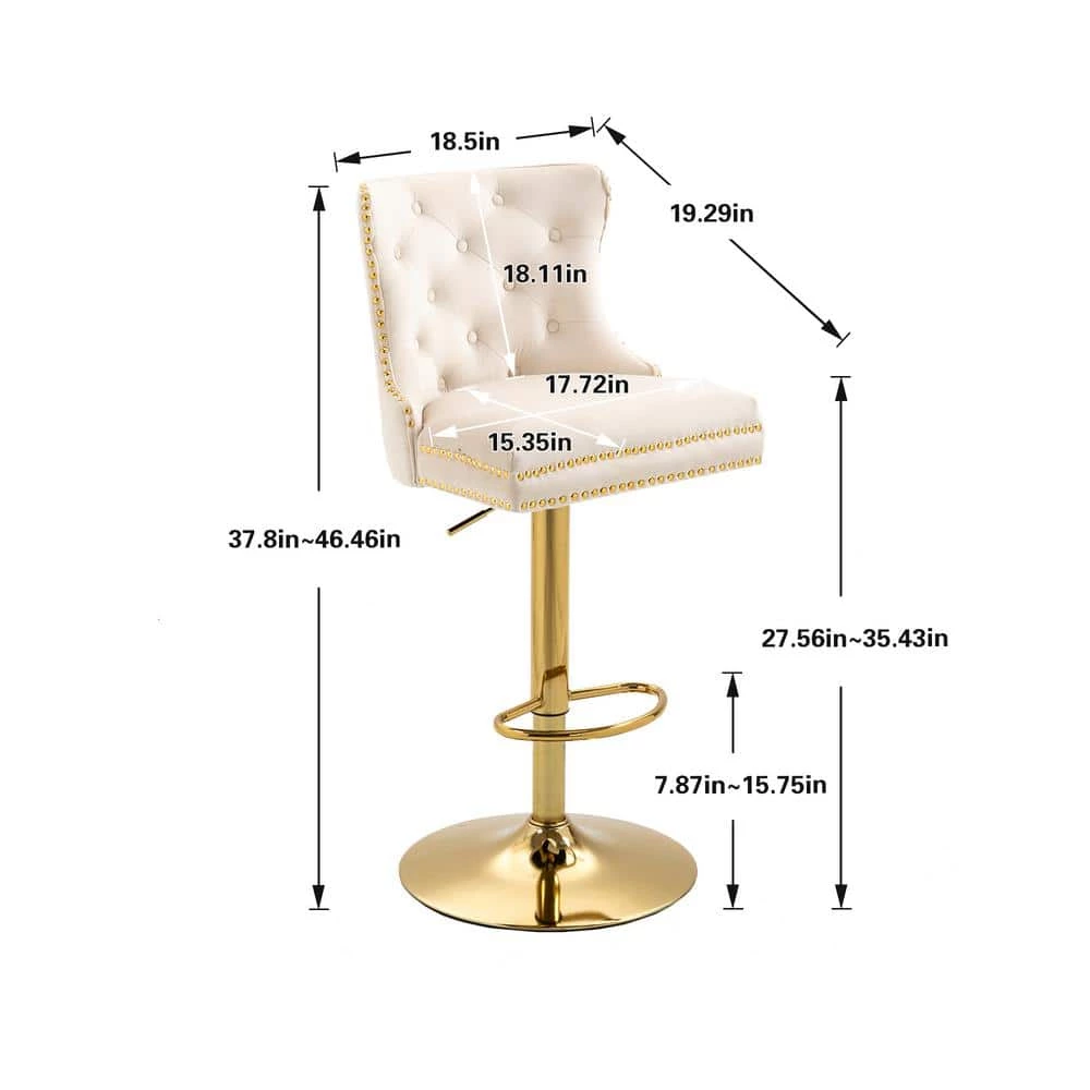 46 in. Modern Ivory Velvet Tufted Upholstered Swivel Adjustable Hight Bar Stools by HOMEFUN 9 46 in. Modern Ivory Velvet Tufted Upholstered Swivel Adjustable Hight Bar Stools by HOMEFUN - Image 7