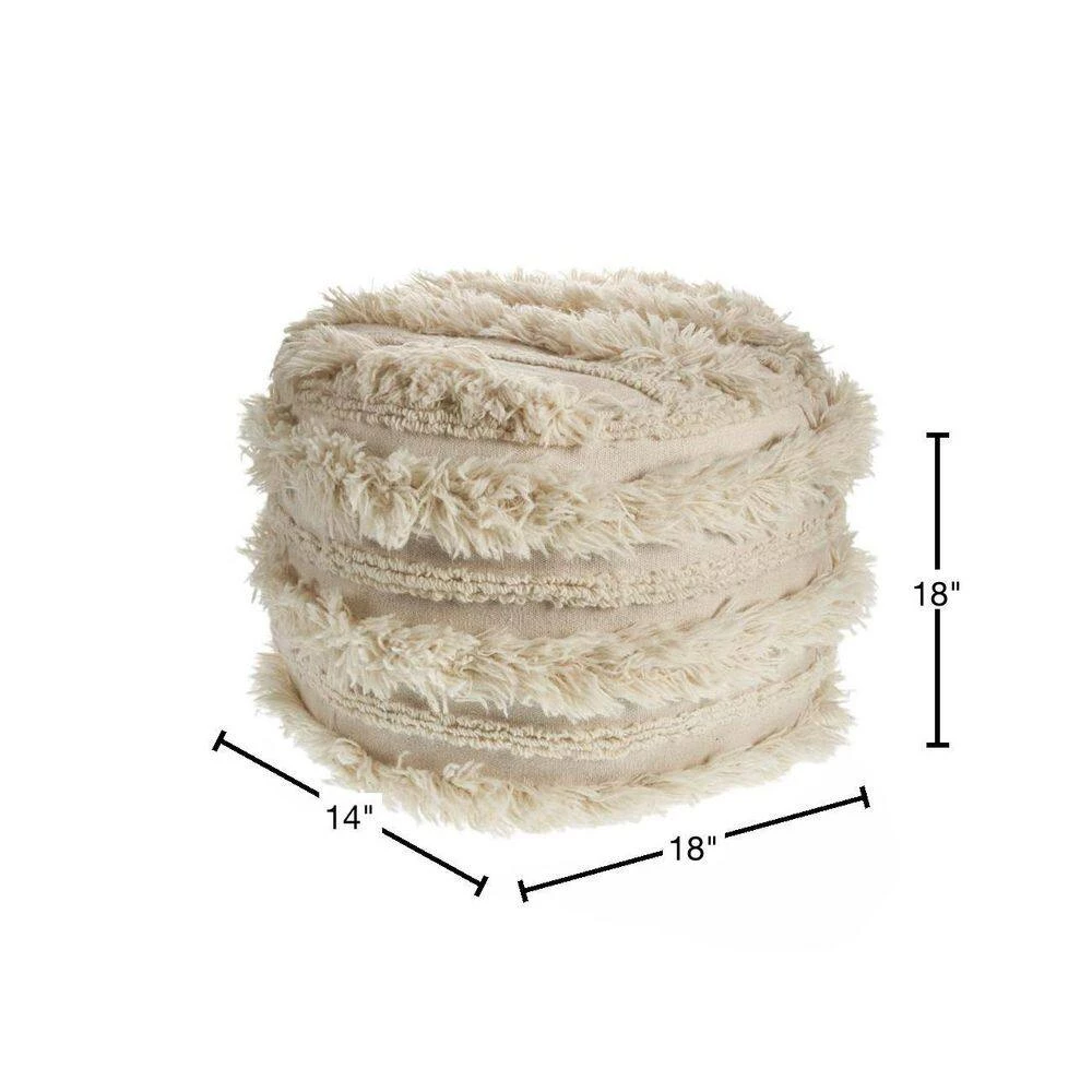 Fluffy Shaggy Faux Fur Ivory Pouf Ottoman by LR Home 4 Fluffy Shaggy Faux Fur Ivory Pouf Ottoman by LR Home - Image 2