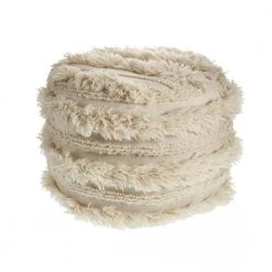 Fluffy Shaggy Faux Fur Ivory Pouf Ottoman by LR Home