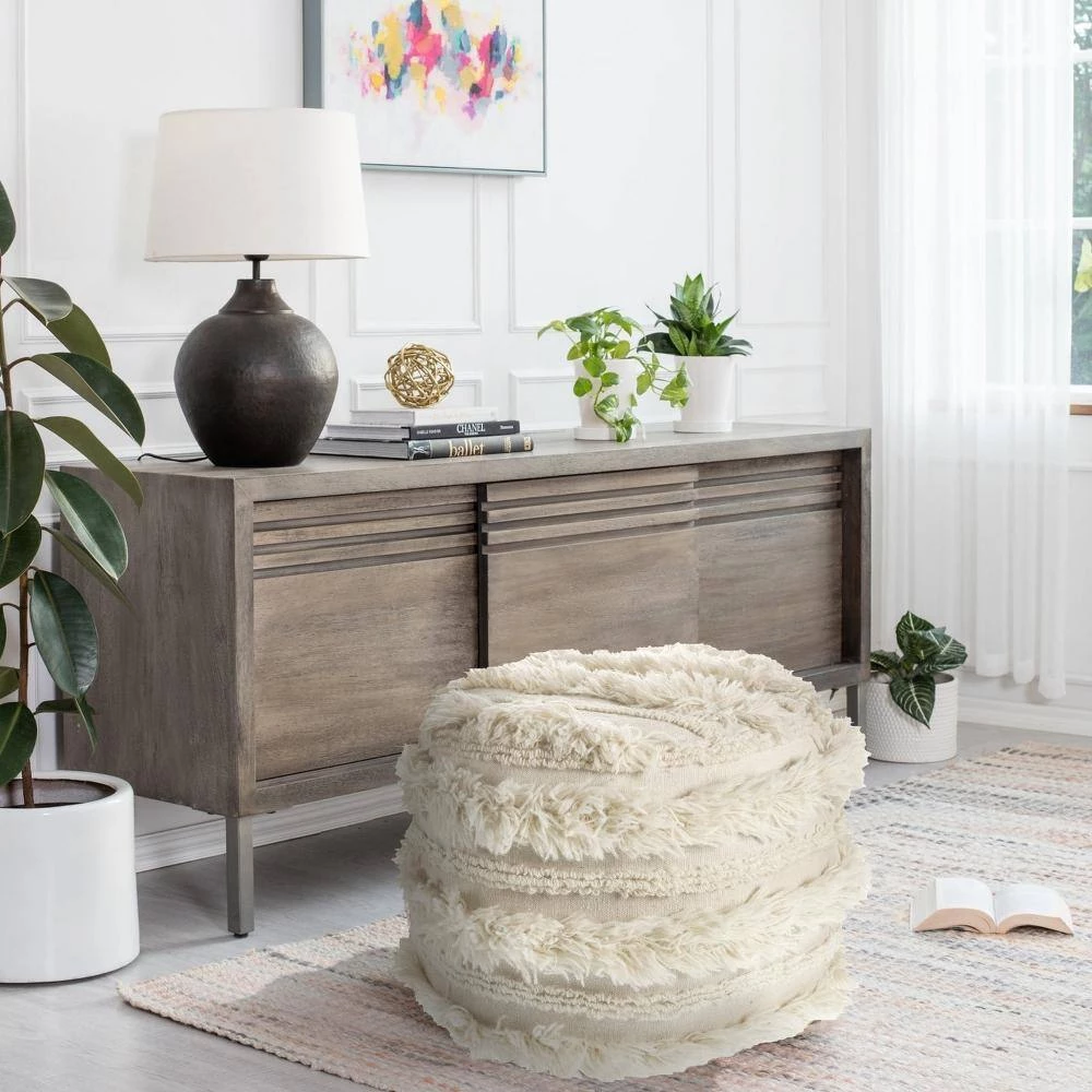 Fluffy Shaggy Faux Fur Ivory Pouf Ottoman by LR Home 9 Fluffy Shaggy Faux Fur Ivory Pouf Ottoman by LR Home - Image 7