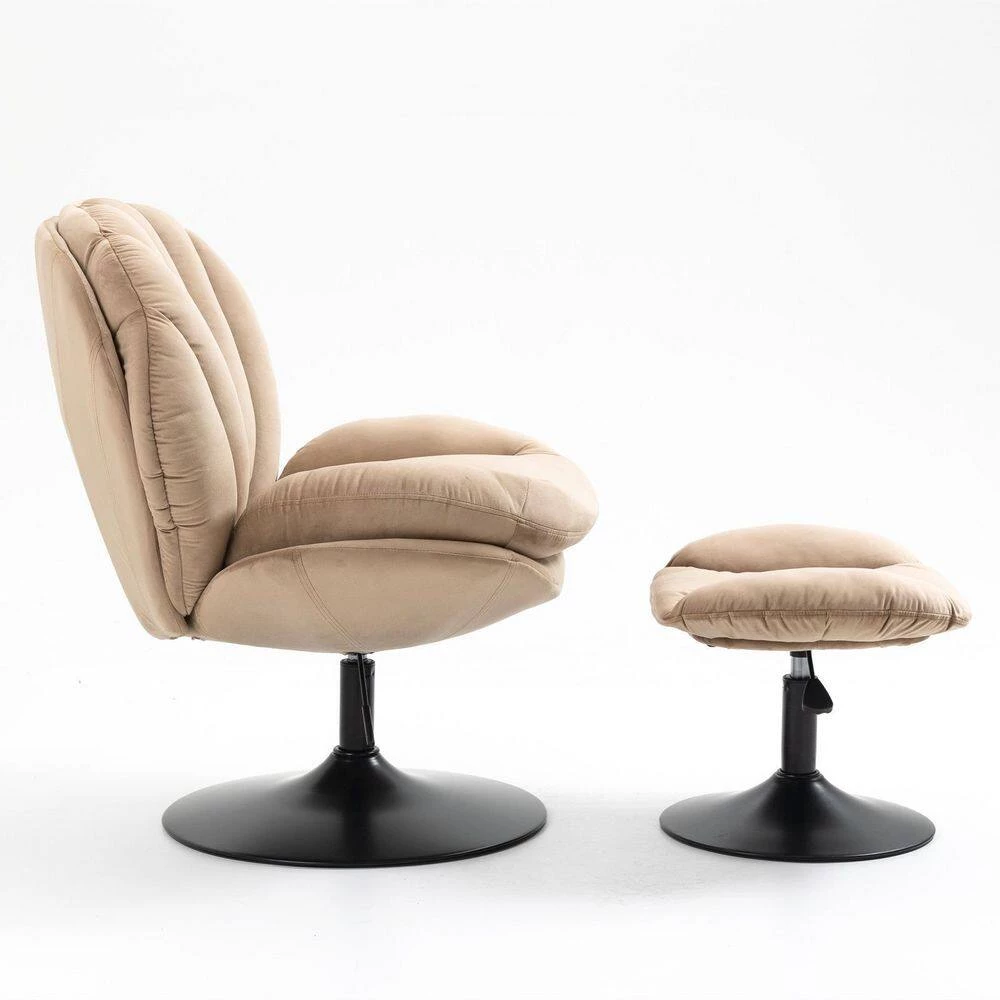 Khaki Velvet Swivel Adjustable Height Accent Chair with Ottoman by HOMEFUN 4 Khaki Velvet Swivel Adjustable Height Accent Chair with Ottoman by HOMEFUN - Image 2