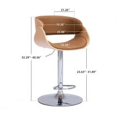 Brown PU Leather Ecru Bent Wood Swivel Bar Chair with Adjustable Height by HOMEFUN -Cheap LR Home Store khaki homefun bar stools hfhdsn 21234929 44 1000