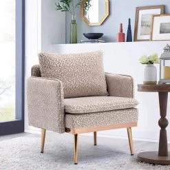 Leopard Grey Modern Plush Upholstered Accent Chair with Golden Metal Legs by HOMEFUN -Cheap LR Home Store leopard grey homefun accent chairs hfhdsn 964lgy 44 1000