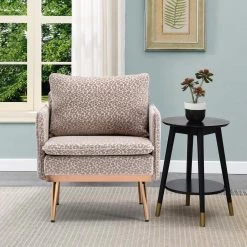 Leopard Grey Modern Plush Upholstered Accent Chair with Golden Metal Legs by HOMEFUN -Cheap LR Home Store leopard grey homefun accent chairs hfhdsn 964lgy c3 1000