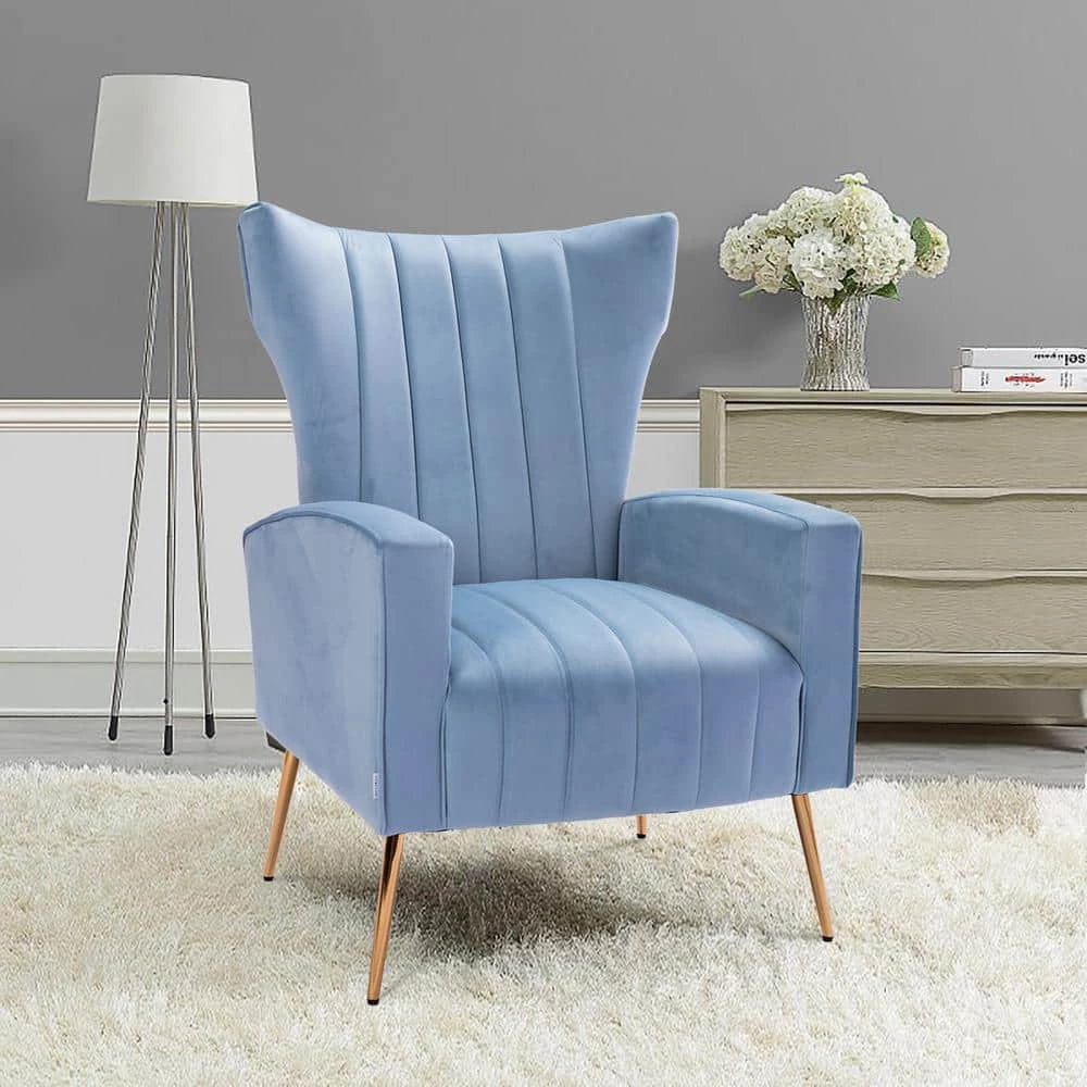 Light Blue Velvet Wingback Chair with Golden Leg by HOMEFUN 13 Light Blue Velvet Wingback Chair with Golden Leg by HOMEFUN - Image 11