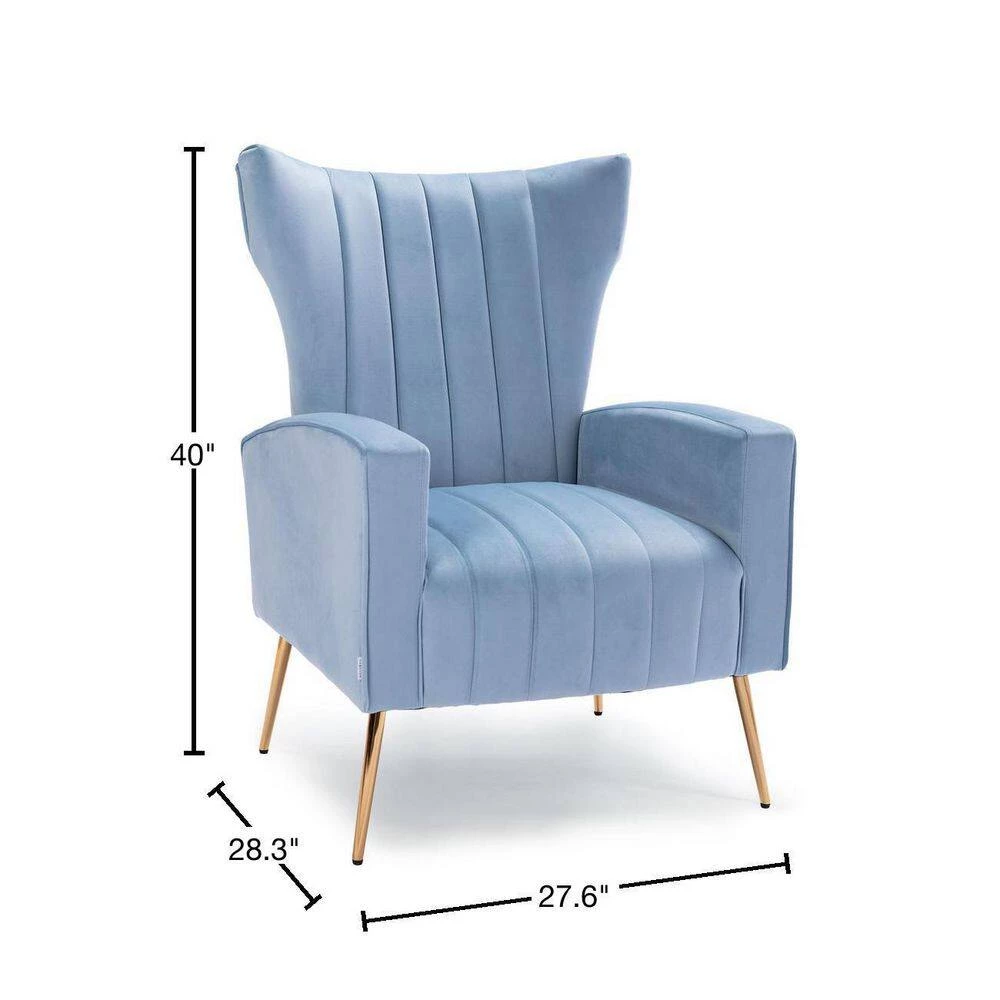 Light Blue Velvet Wingback Chair with Golden Leg by HOMEFUN 5 Light Blue Velvet Wingback Chair with Golden Leg by HOMEFUN - Image 3