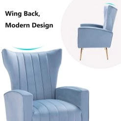 Light Blue Velvet Wingback Chair with Golden Leg by HOMEFUN 20 Light Blue Velvet Wingback Chair with Golden Leg by HOMEFUN -Cheap LR Home Store light blue homefun accent chairs hfhdsn 131lb 44 1000