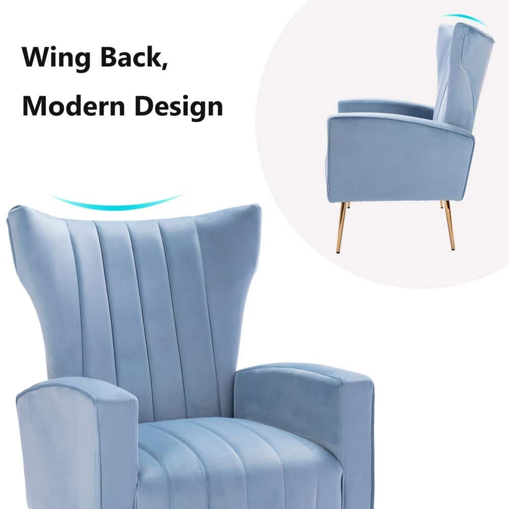 Light Blue Velvet Wingback Chair with Golden Leg by HOMEFUN 10 Light Blue Velvet Wingback Chair with Golden Leg by HOMEFUN - Image 8