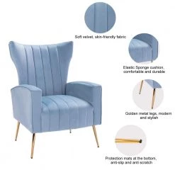 Light Blue Velvet Wingback Chair with Golden Leg by HOMEFUN 18 Light Blue Velvet Wingback Chair with Golden Leg by HOMEFUN -Cheap LR Home Store light blue homefun accent chairs hfhdsn 131lb 4f 1000