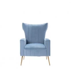 Light Blue Velvet Wingback Chair with Golden Leg by HOMEFUN
