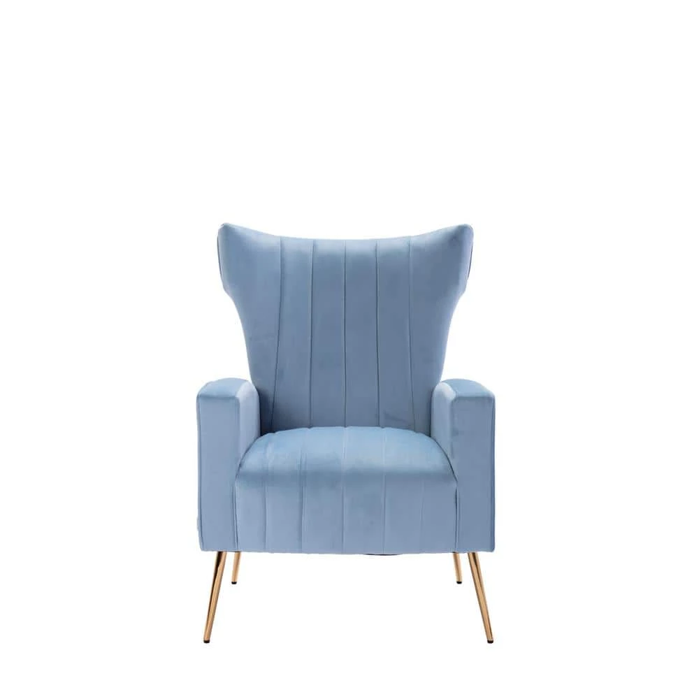 Light Blue Velvet Wingback Chair with Golden Leg by HOMEFUN 3 Light Blue Velvet Wingback Chair with Golden Leg by HOMEFUN