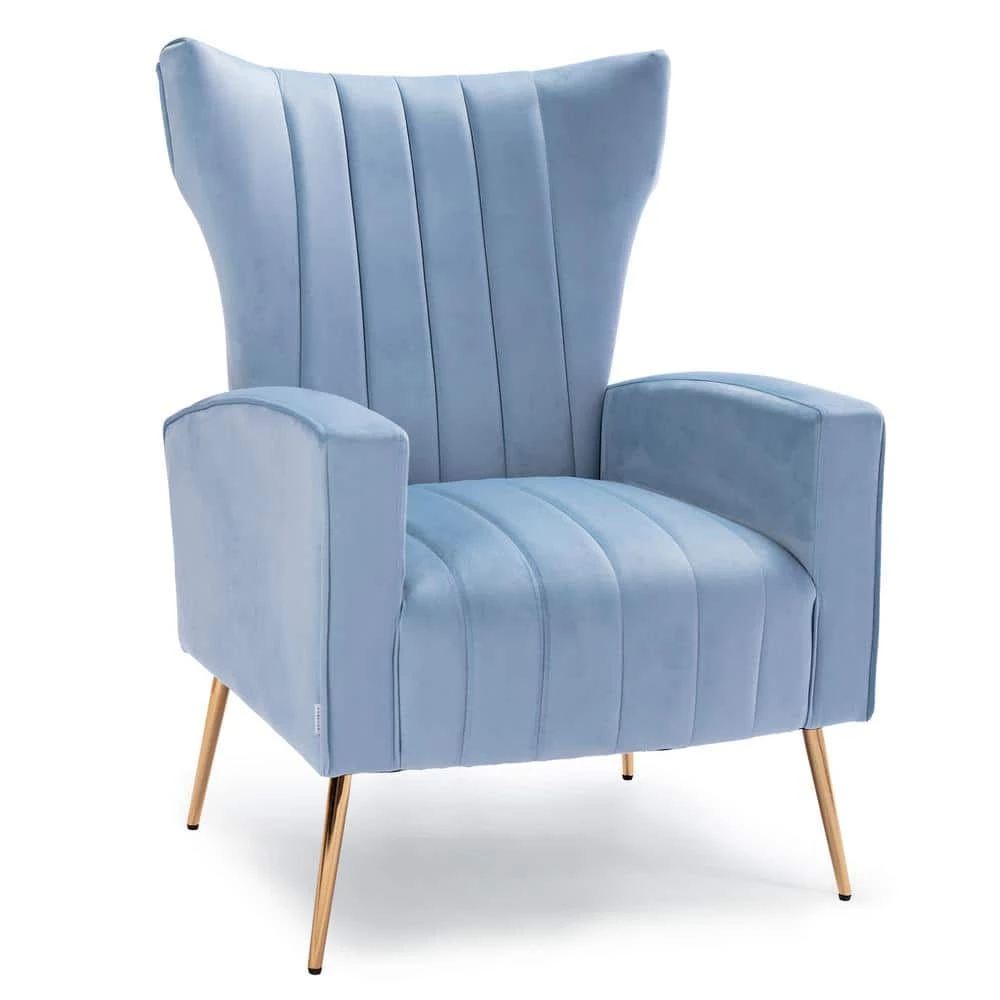 Light Blue Velvet Wingback Chair with Golden Leg by HOMEFUN 7 Light Blue Velvet Wingback Chair with Golden Leg by HOMEFUN - Image 5