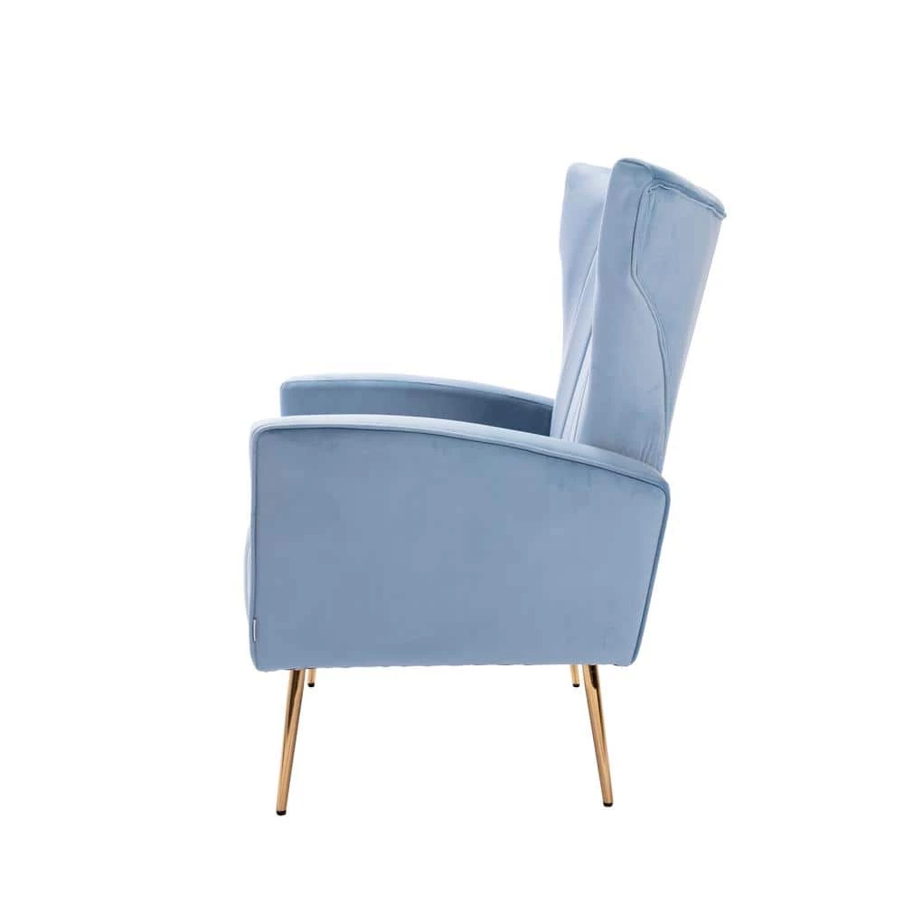 Light Blue Velvet Wingback Chair with Golden Leg by HOMEFUN 4 Light Blue Velvet Wingback Chair with Golden Leg by HOMEFUN - Image 2