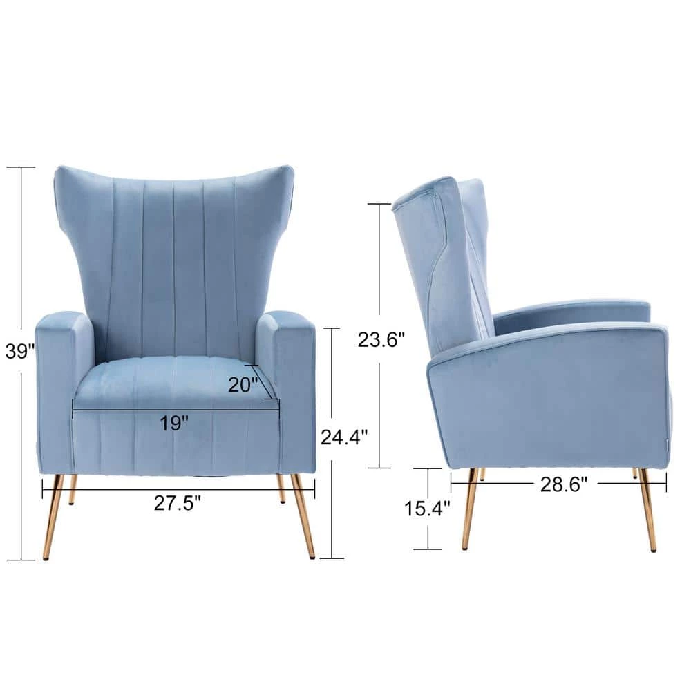 Light Blue Velvet Wingback Chair with Golden Leg by HOMEFUN 11 Light Blue Velvet Wingback Chair with Golden Leg by HOMEFUN - Image 9