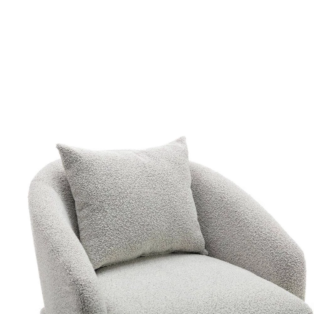 Modern Light Gray Armchair Upholstered Teddy Fabric Accent with Wood Base and Pillow by HOMEFUN 7 Modern Light Gray Armchair Upholstered Teddy Fabric Accent with Wood Base and Pillow by HOMEFUN - Image 5