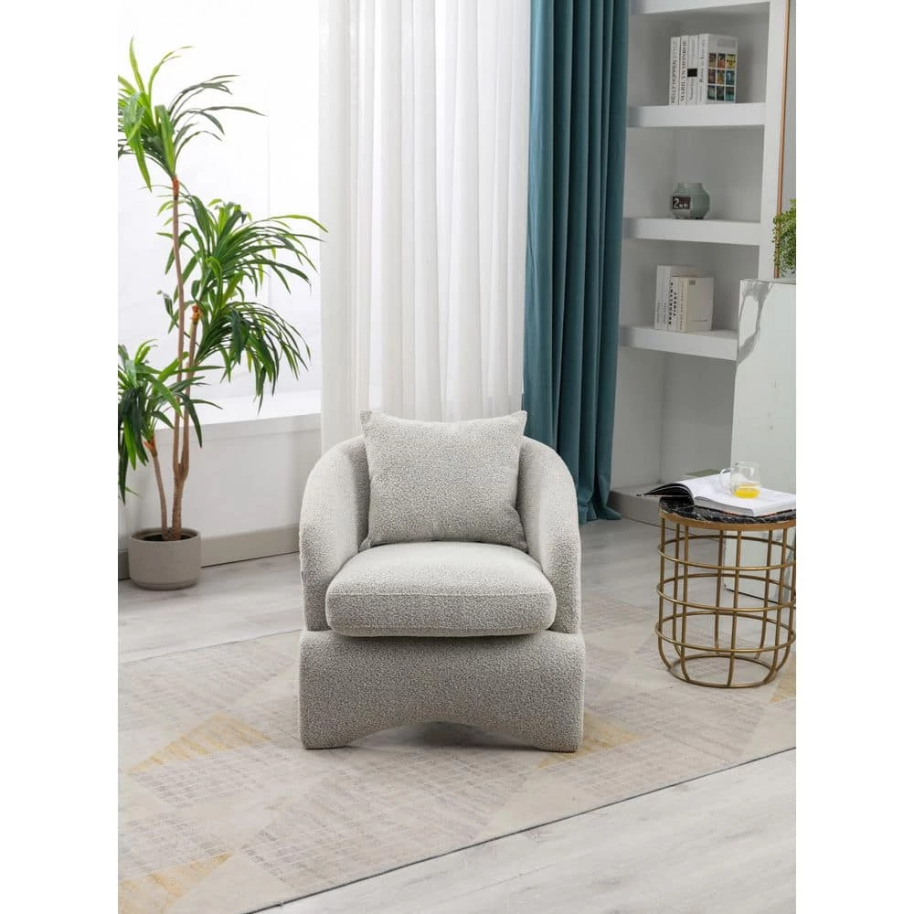 Modern Light Gray Armchair Upholstered Teddy Fabric Accent with Wood Base and Pillow by HOMEFUN 11 Modern Light Gray Armchair Upholstered Teddy Fabric Accent with Wood Base and Pillow by HOMEFUN - Image 9