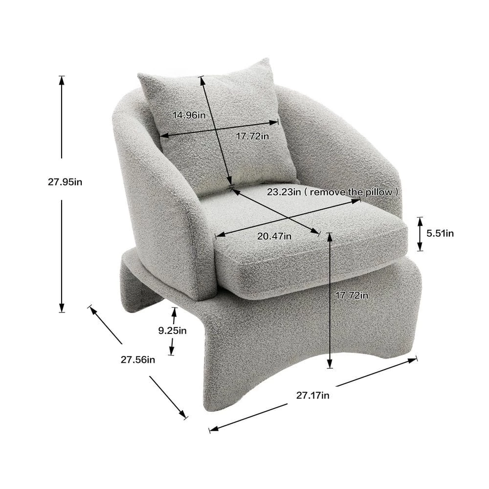 Modern Light Gray Armchair Upholstered Teddy Fabric Accent with Wood Base and Pillow by HOMEFUN 8 Modern Light Gray Armchair Upholstered Teddy Fabric Accent with Wood Base and Pillow by HOMEFUN - Image 6