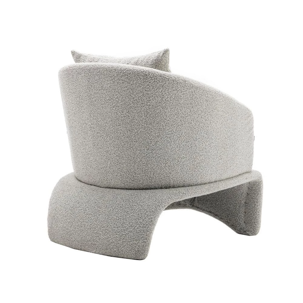 Modern Light Gray Armchair Upholstered Teddy Fabric Accent with Wood Base and Pillow by HOMEFUN 6 Modern Light Gray Armchair Upholstered Teddy Fabric Accent with Wood Base and Pillow by HOMEFUN - Image 4