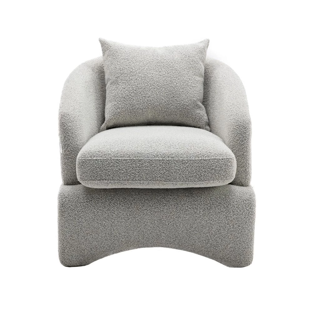 Modern Light Gray Armchair Upholstered Teddy Fabric Accent with Wood Base and Pillow by HOMEFUN 3 Modern Light Gray Armchair Upholstered Teddy Fabric Accent with Wood Base and Pillow by HOMEFUN