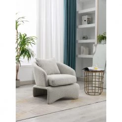 Modern Light Gray Armchair Upholstered Teddy Fabric Accent with Wood Base and Pillow by HOMEFUN 18 Modern Light Gray Armchair Upholstered Teddy Fabric Accent with Wood Base and Pillow by HOMEFUN -Cheap LR Home Store light gray homefun accent chairs hfhdsn 939lg 76 1000