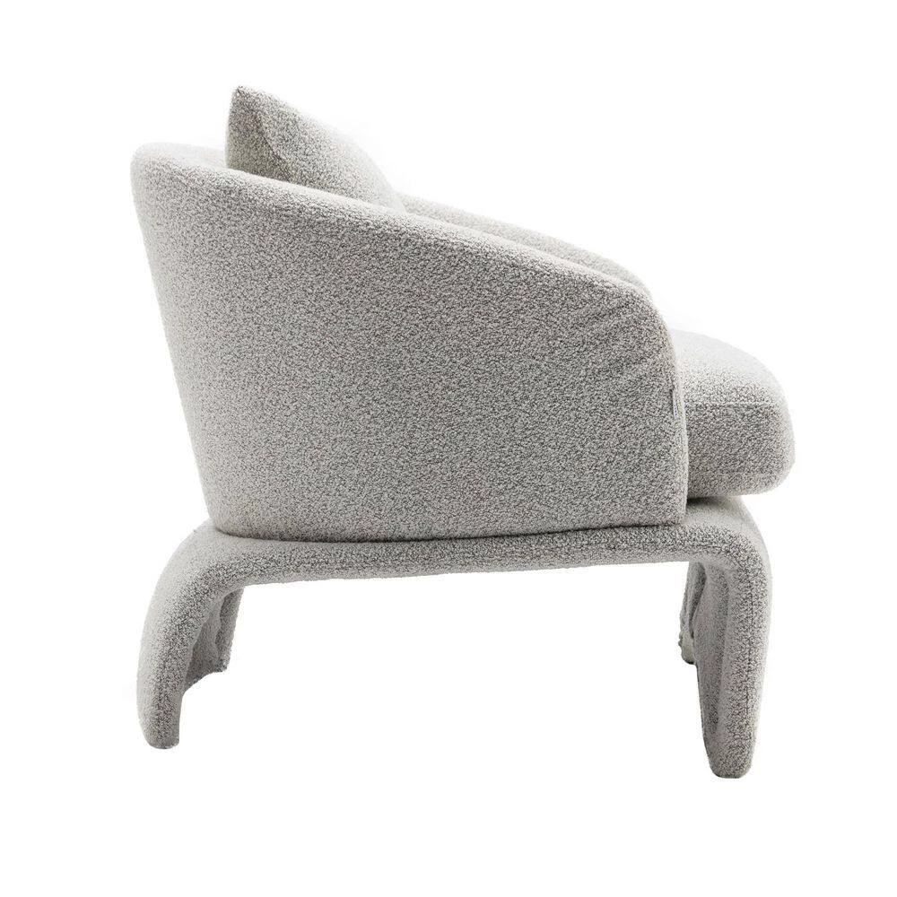 Modern Light Gray Armchair Upholstered Teddy Fabric Accent with Wood Base and Pillow by HOMEFUN 4 Modern Light Gray Armchair Upholstered Teddy Fabric Accent with Wood Base and Pillow by HOMEFUN - Image 2