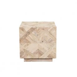 Modern 20 in. L x 20 in. W x 20 in. H Light Natural Geometric Handmade Acacia Blend Block Square Side End Table by LR Home