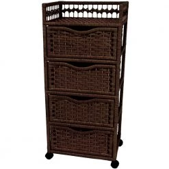 4-Drawer Mocha Wheeled Natural Fiber Trunk by Oriental Furniture