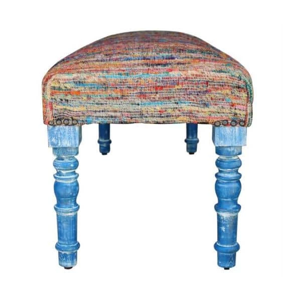 Colorful 47 in. Multi-Color Viscose Chindi Bench with Blue Legs by LR Home 6 Colorful 47 in. Multi-Color Viscose Chindi Bench with Blue Legs by LR Home - Image 4
