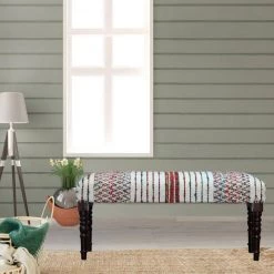 Colorful 47 in. Multi-Color Viscose Chevron Striped Chindi Bench with Wood Legs by LR Home -Cheap LR Home Store multi color lr home bedroom benches bench99069mlt3b14 31 1000