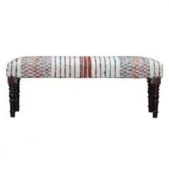 Colorful 47 in. Multi-Color Viscose Chevron Striped Chindi Bench with Wood Legs by LR Home