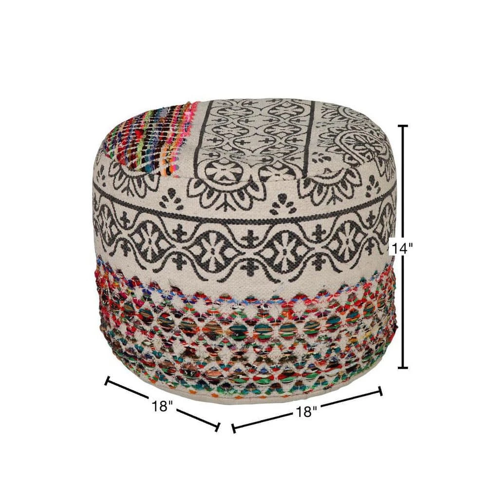 Authentic Floral Bohemian 18 in. x 14 in. Multi-Color Ottoman Pouf by LR Home 4 Authentic Floral Bohemian 18 in. x 14 in. Multi-Color Ottoman Pouf by LR Home - Image 2