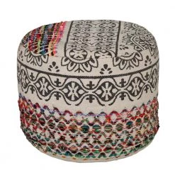 Authentic Floral Bohemian 18 in. x 14 in. Multi-Color Ottoman Pouf by LR Home