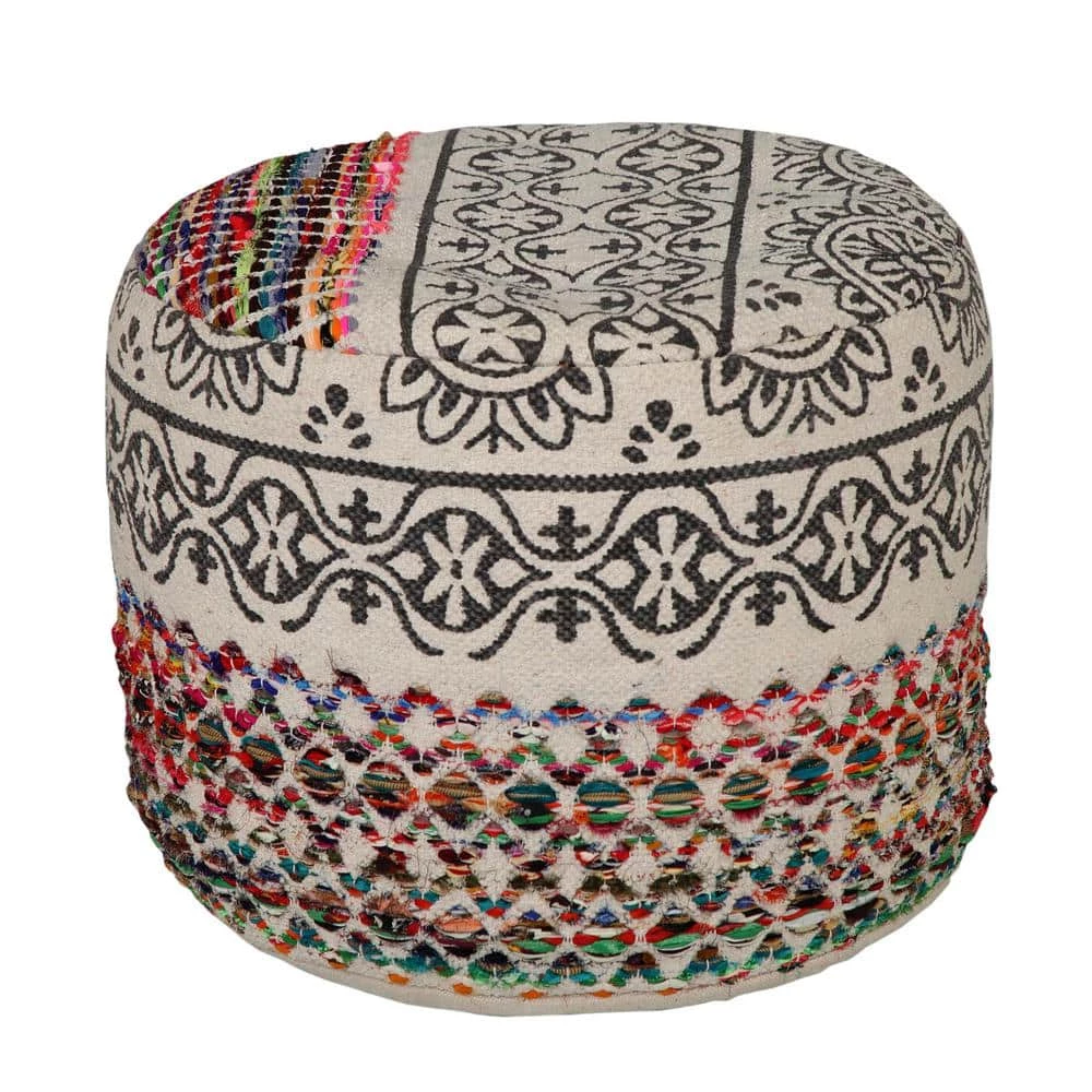 Authentic Floral Bohemian 18 in. x 14 in. Multi-Color Ottoman Pouf by LR Home 3 Authentic Floral Bohemian 18 in. x 14 in. Multi-Color Ottoman Pouf by LR Home