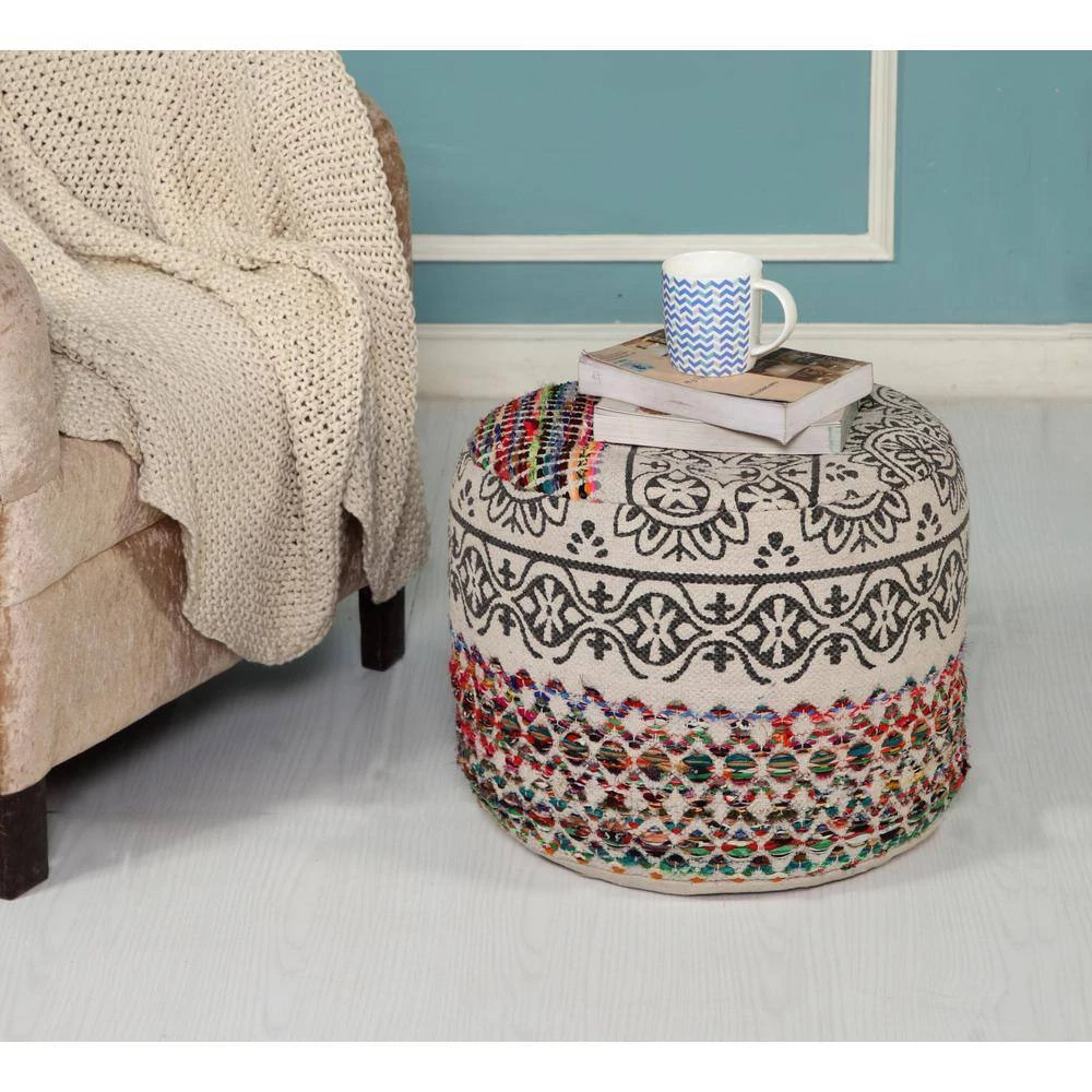 Authentic Floral Bohemian 18 in. x 14 in. Multi-Color Ottoman Pouf by LR Home 5 Authentic Floral Bohemian 18 in. x 14 in. Multi-Color Ottoman Pouf by LR Home - Image 3