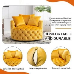Mustard Yellow Swivel Velvet Upholstered Barrel Living Room Chair with Tufted Cushions by HOMEFUN -Cheap LR Home Store mustard yellow homefun accent chairs hfhdsn 856ms 1f 1000