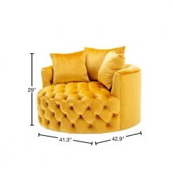 Mustard Yellow Swivel Velvet Upholstered Barrel Living Room Chair with Tufted Cushions by HOMEFUN -Cheap LR Home Store mustard yellow homefun accent chairs hfhdsn 856ms 40 1000