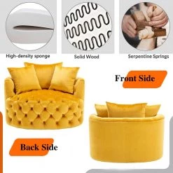 Mustard Yellow Swivel Velvet Upholstered Barrel Living Room Chair with Tufted Cushions by HOMEFUN -Cheap LR Home Store mustard yellow homefun accent chairs hfhdsn 856ms 44 1000