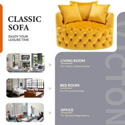 Mustard Yellow Swivel Velvet Upholstered Barrel Living Room Chair with Tufted Cushions by HOMEFUN -Cheap LR Home Store mustard yellow homefun accent chairs hfhdsn 856ms c3 1000