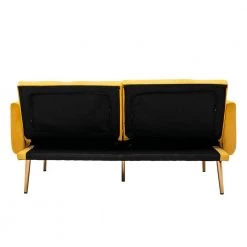 63.7 in Wide Mustard Yellow Velvet Upholstered 2-Seater Convertible Sofa Bed with Golden Metal Legs by HOMEFUN 14 63.7 in Wide Mustard Yellow Velvet Upholstered 2-Seater Convertible Sofa Bed with Golden Metal Legs by HOMEFUN -Cheap LR Home Store mustard yellow homefun sofa beds hfhdsn 925ms 66 1000
